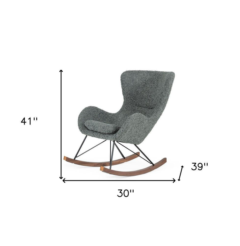 30" Gray and Brown Faux Fur Metal And Solid Wood Rocking Chair HomeRoots