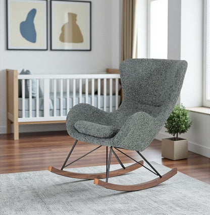 30" Gray and Brown Faux Fur Metal And Solid Wood Rocking Chair HomeRoots