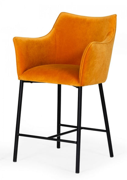 26" Yellow And Black Iron Low Back Counter Height Bar Chair HomeRoots