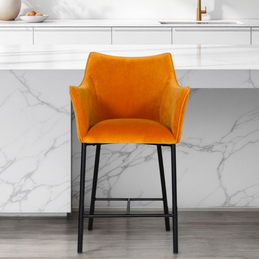 26" Yellow And Black Fabric And Iron Low Back Counter Height Bar Chair HomeRoots