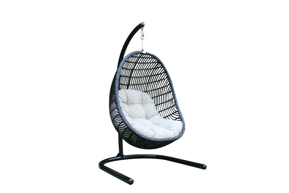 43" Beige Aluminum Outdoor Swing Chair with Beige Cushion HomeRoots