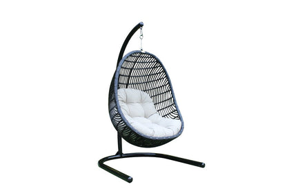 43" Beige Aluminum Outdoor Swing Chair with Beige Cushion HomeRoots