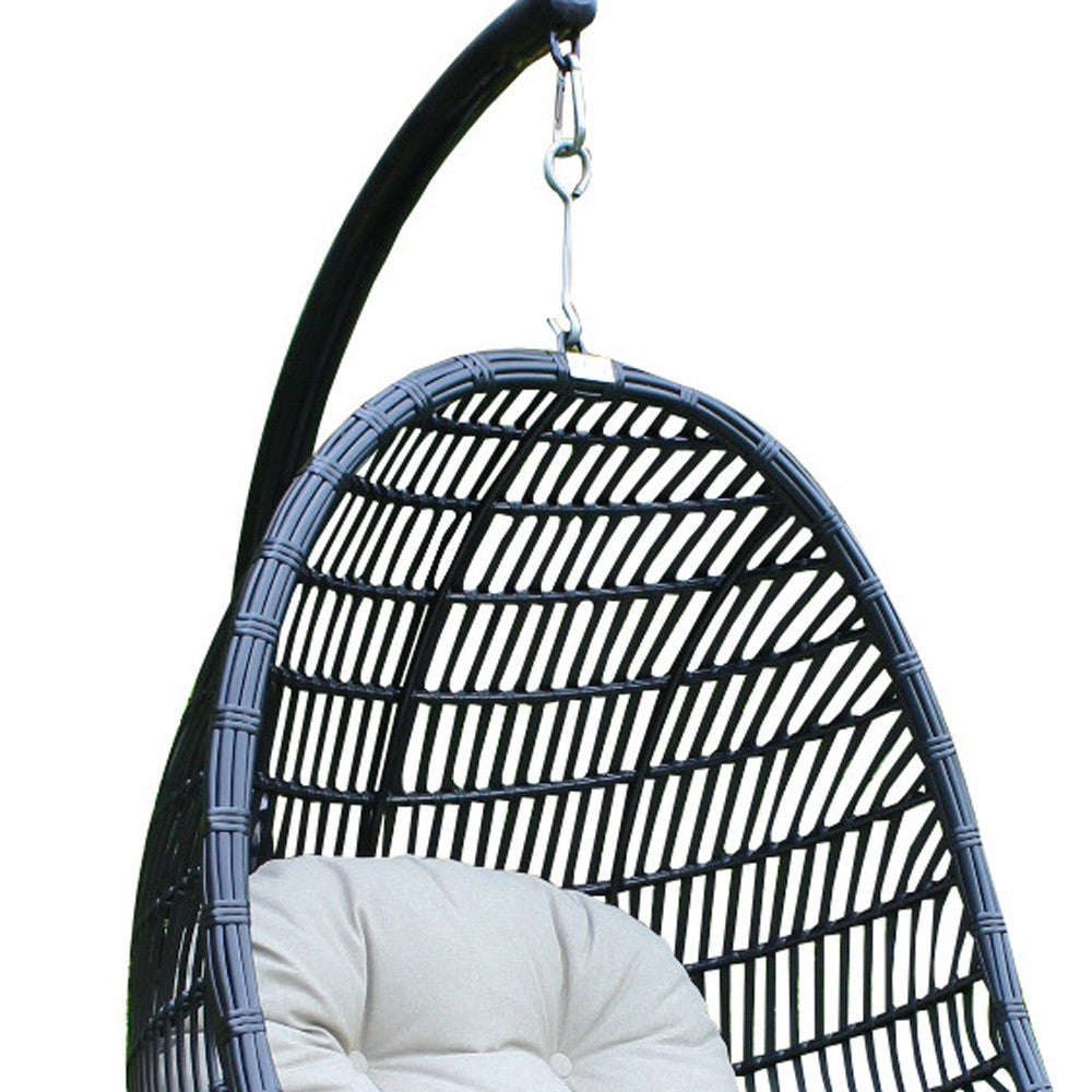43" Beige Aluminum Outdoor Swing Chair with Beige Cushion