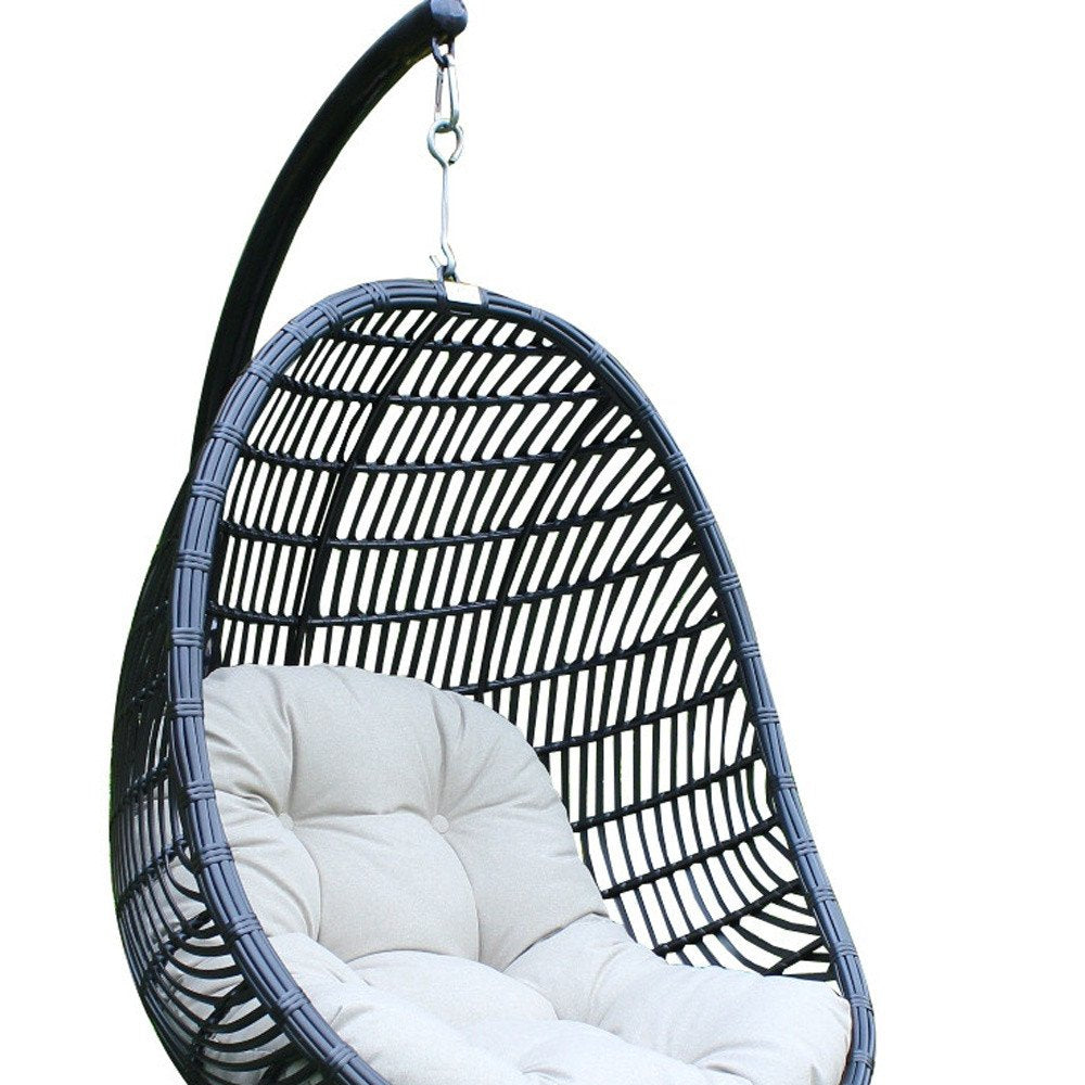 43" Beige Aluminum Outdoor Swing Chair with Beige Cushion HomeRoots
