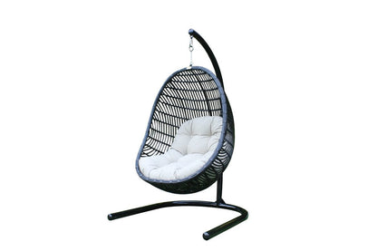 43" Beige Aluminum Outdoor Swing Chair with Beige Cushion HomeRoots