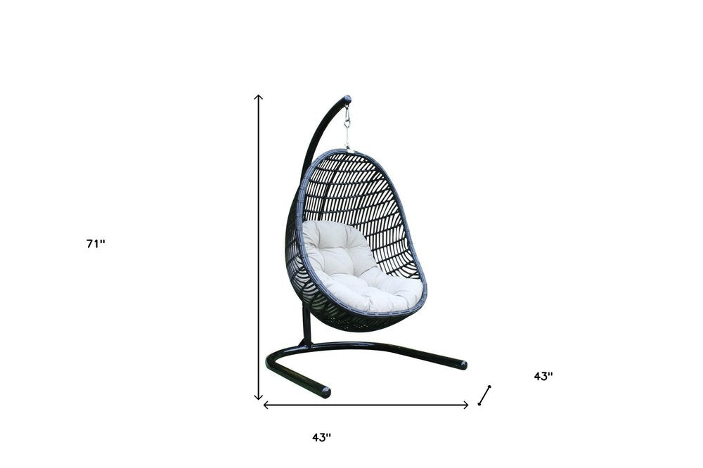 43" Beige Aluminum Outdoor Swing Chair with Beige Cushion HomeRoots