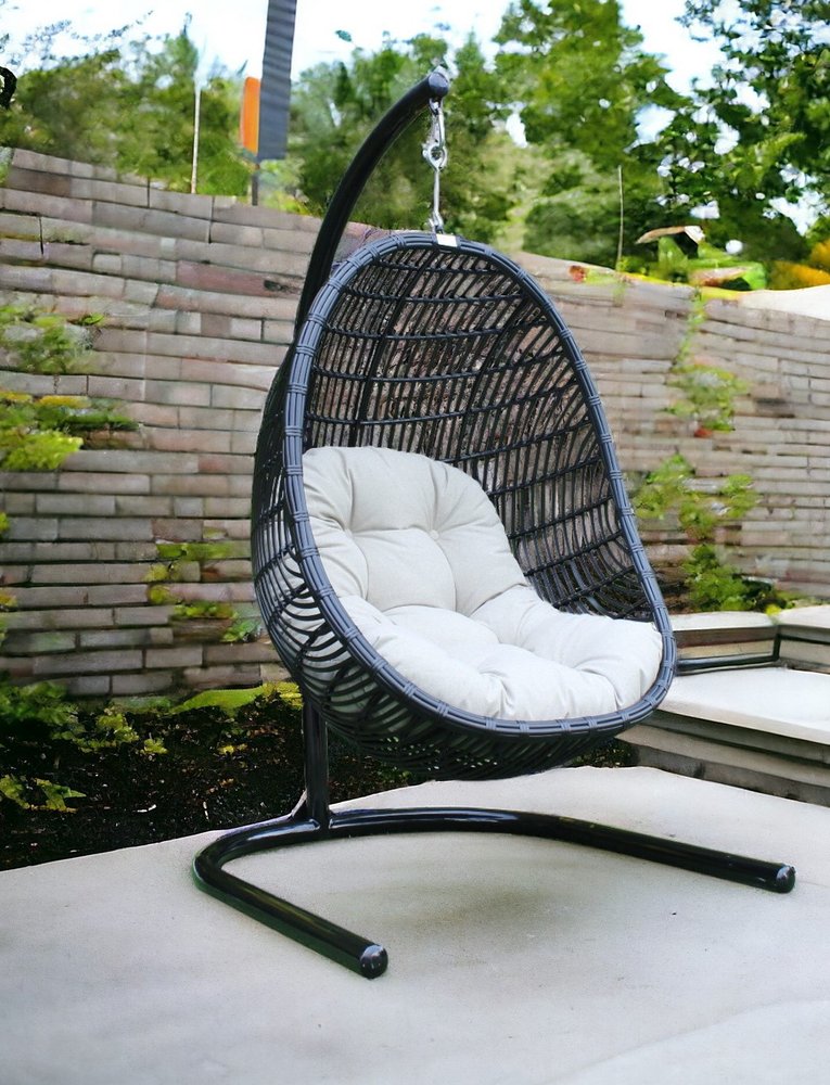 43" Beige Aluminum Outdoor Swing Chair with Beige Cushion HomeRoots