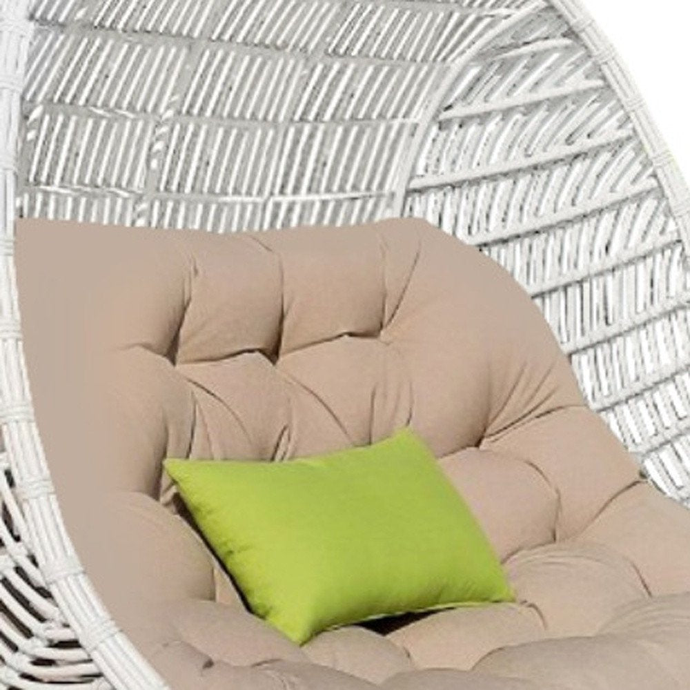 69" Beige and White Metal Indoor Outdoor Swing Chair with Beige Cushion HomeRoots