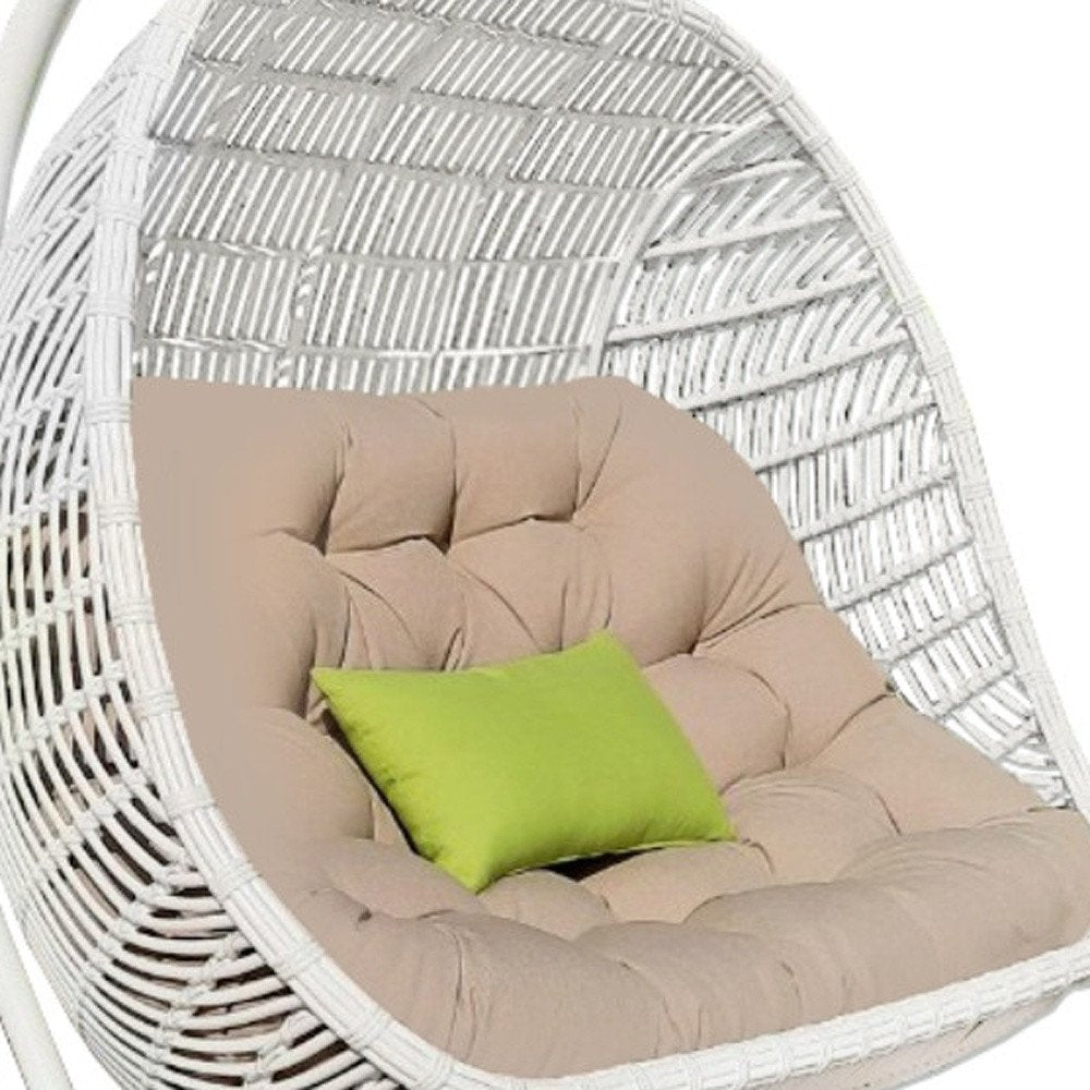 69" Beige and White Metal Indoor Outdoor Swing Chair with Beige Cushion HomeRoots