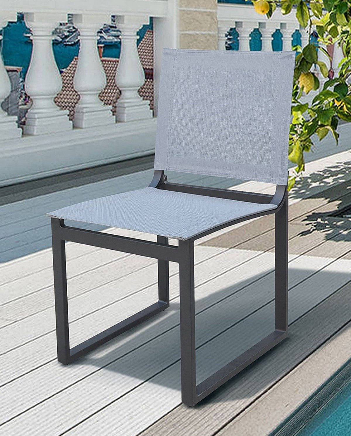 Set of Two 20" Gray and Black Aluminum Indoor Outdoor Dining Chair