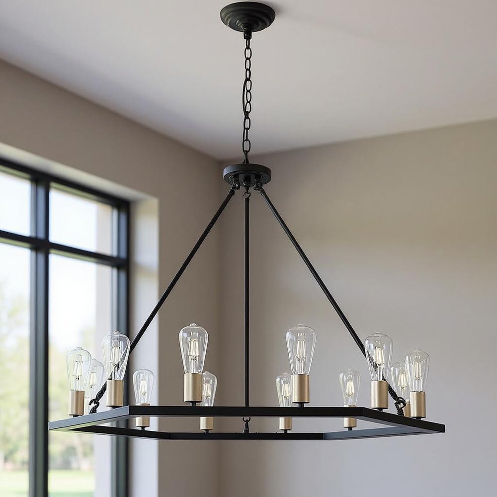 Black And Gold Candle Style Twelve Light Metal Dimmable Chandelier — view 7