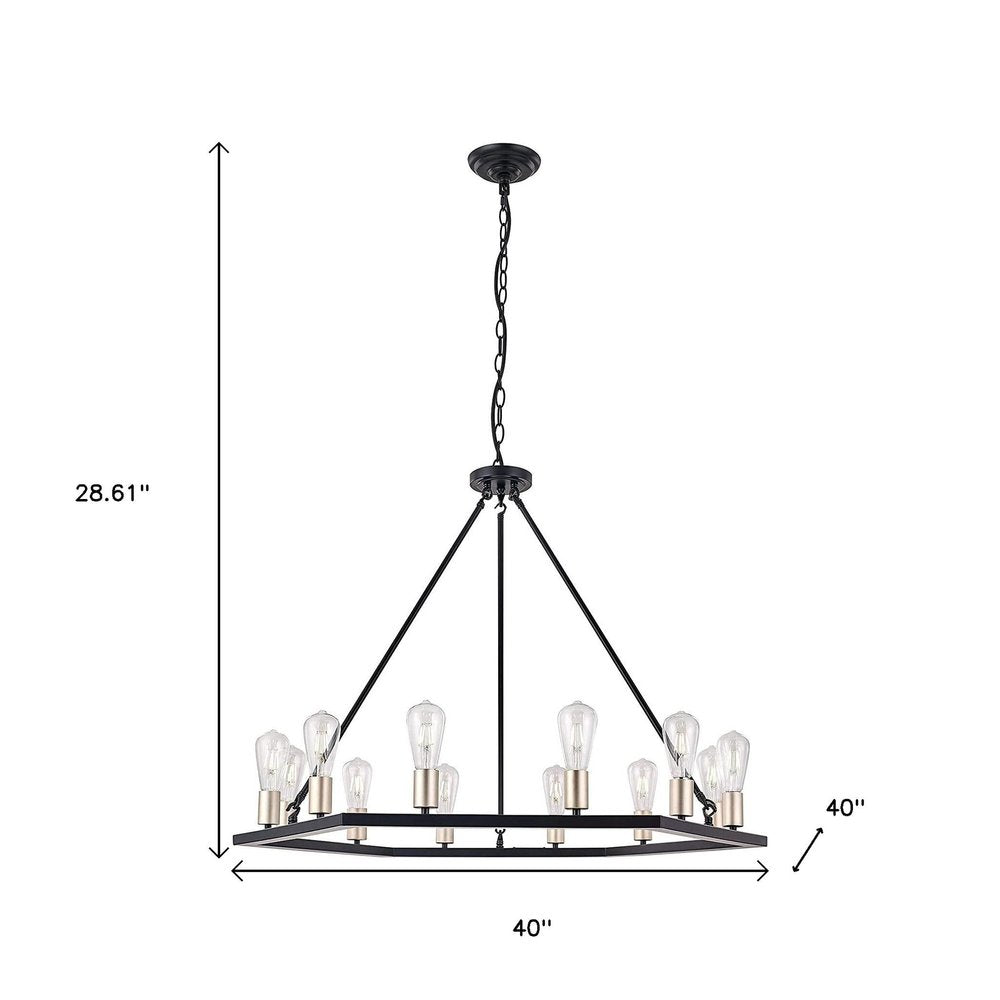 Black And Gold Candle Style Twelve Light Metal Dimmable Chandelier — view 8