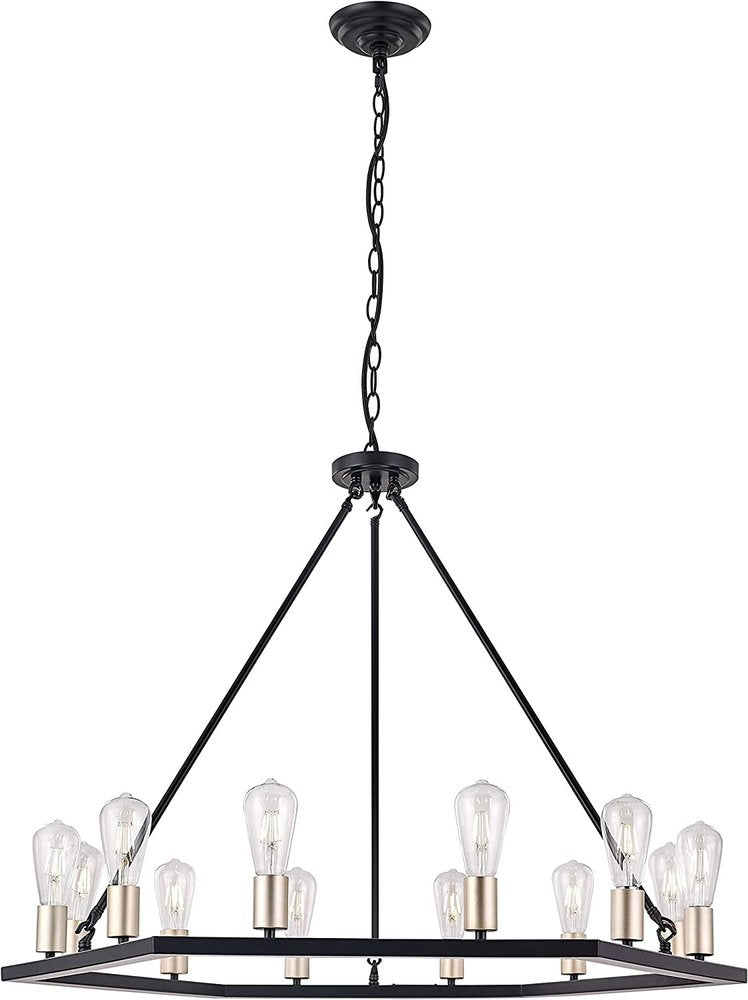 Black And Gold Candle Style Twelve Light Metal Dimmable Chandelier — view 1