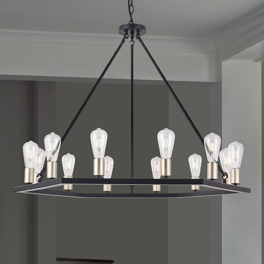 Black And Gold Candle Style Twelve Light Metal Dimmable Chandelier — view 6