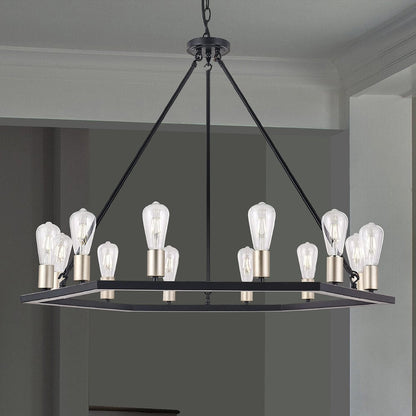 Black And Gold Candle Style Twelve Light Metal Dimmable Chandelier