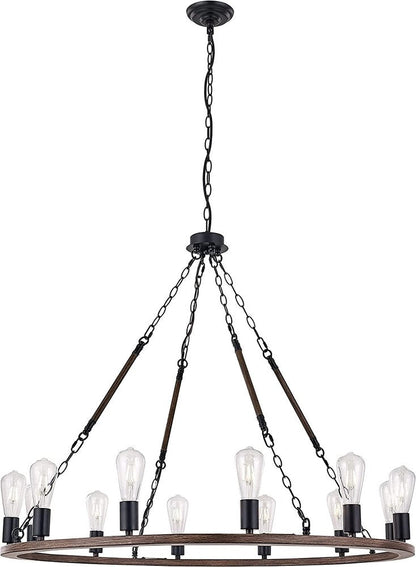 Brown And Black Candle Style Twelve Light Metal Dimmable Chandelier