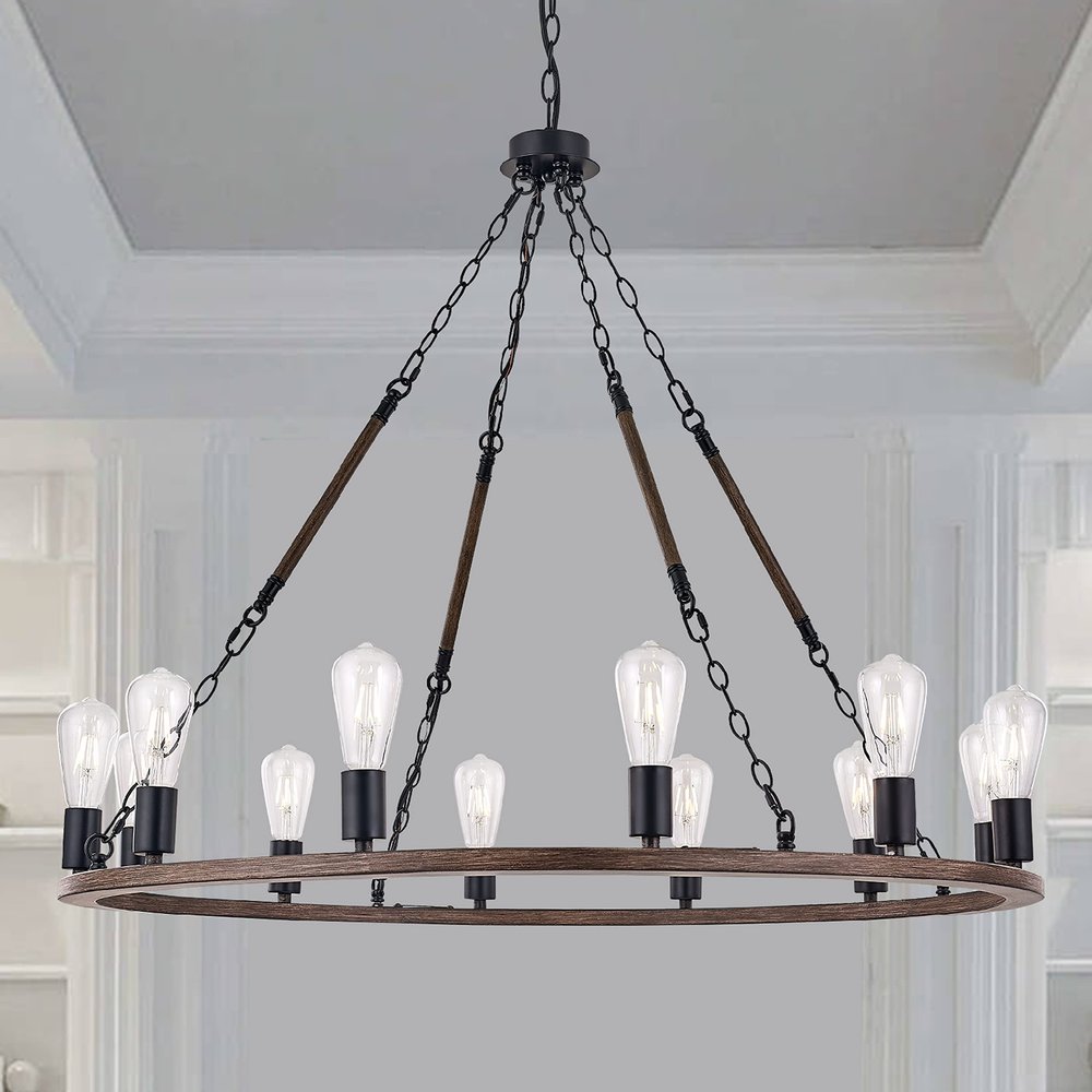 Brown And Black Candle Style Twelve Light Metal Dimmable Chandelier — view 2