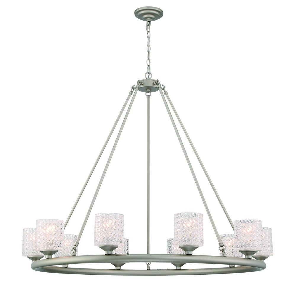 Silver Shaded Ten Light Metal Dimmable Chandelier With White Shades — view 7