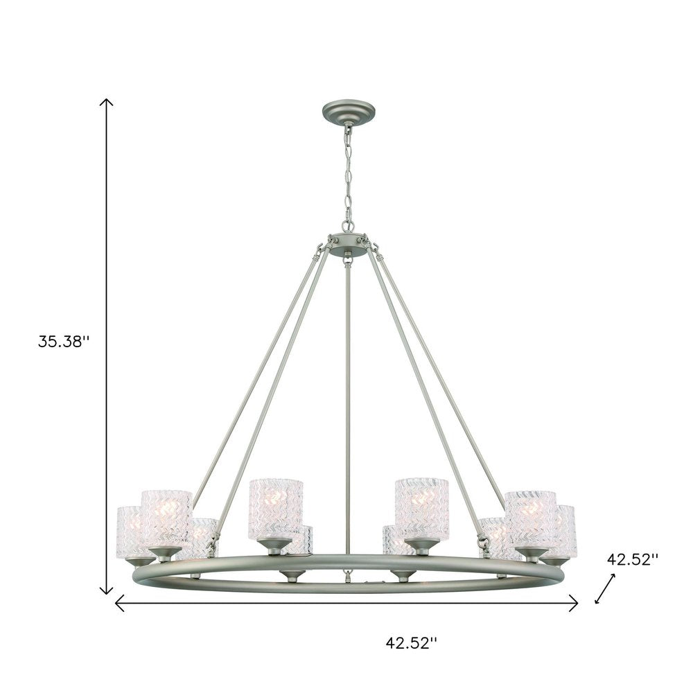Silver Shaded Ten Light Metal Dimmable Chandelier With White Shades — view 9