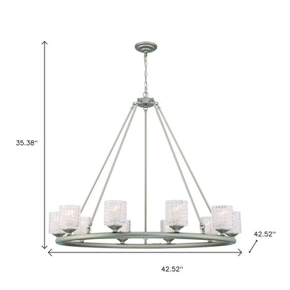 Silver Shaded Ten Light Metal Dimmable Chandelier With White Shades