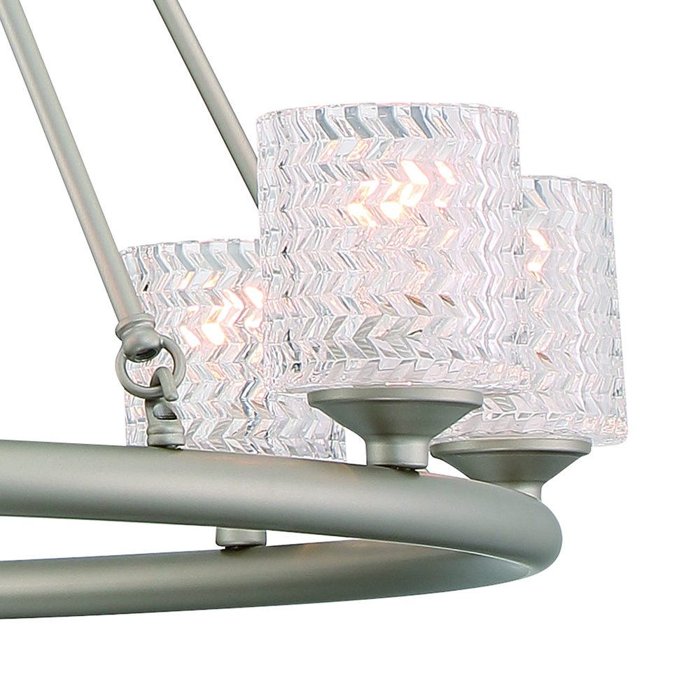 Silver Shaded Ten Light Metal Dimmable Chandelier With White Shades — view 5