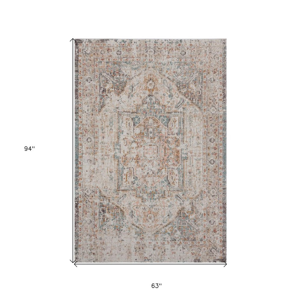 5' X 8' Beige Abstract Stain Resistant Indoor Outdoor Area Rug HomeRoots