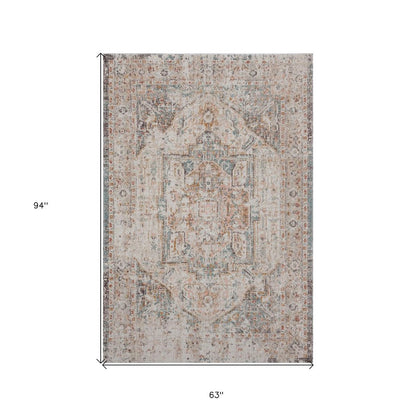 5' X 8' Beige Abstract Stain Resistant Indoor Outdoor Area Rug HomeRoots