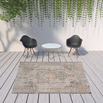 8' X 10' Beige Abstract Stain Resistant Indoor Outdoor Area Rug - 0" (L) x 117" (W) x 93" (H)