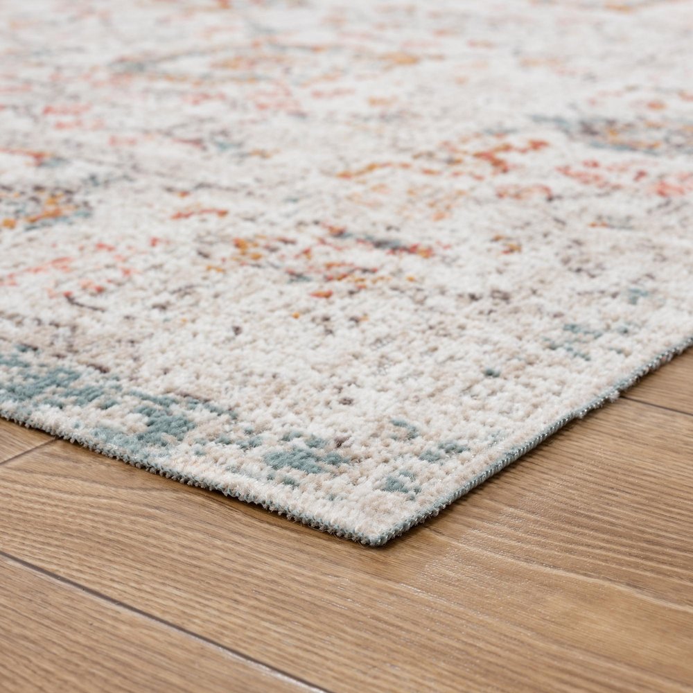 5' X 8' Beige Floral Stain Resistant Indoor Outdoor Area Rug — view 3
