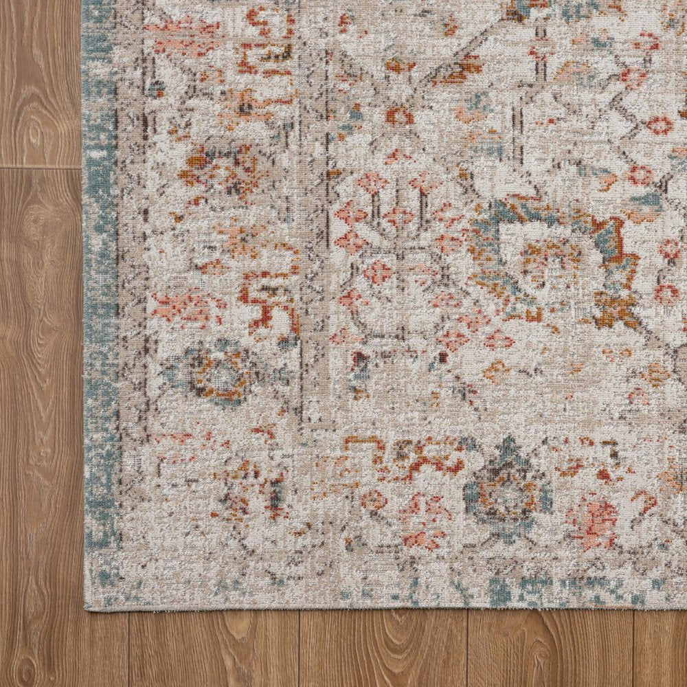 5' X 8' Beige Floral Stain Resistant Indoor Outdoor Area Rug — view 4