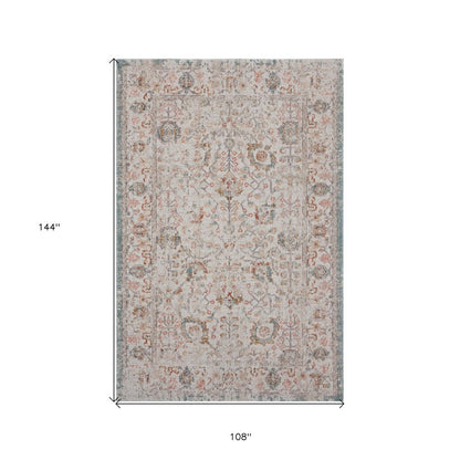 9' X 12' Beige Floral Stain Resistant Indoor Outdoor Area Rug HomeRoots