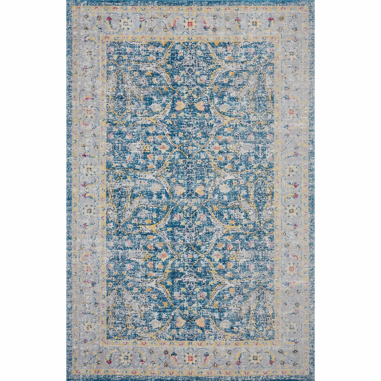 8' X 10' Blue Floral Stain Resistant Indoor Outdoor Area Rug