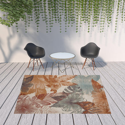 8' X 10' Cream Floral Stain Resistant Indoor Outdoor Area Rug