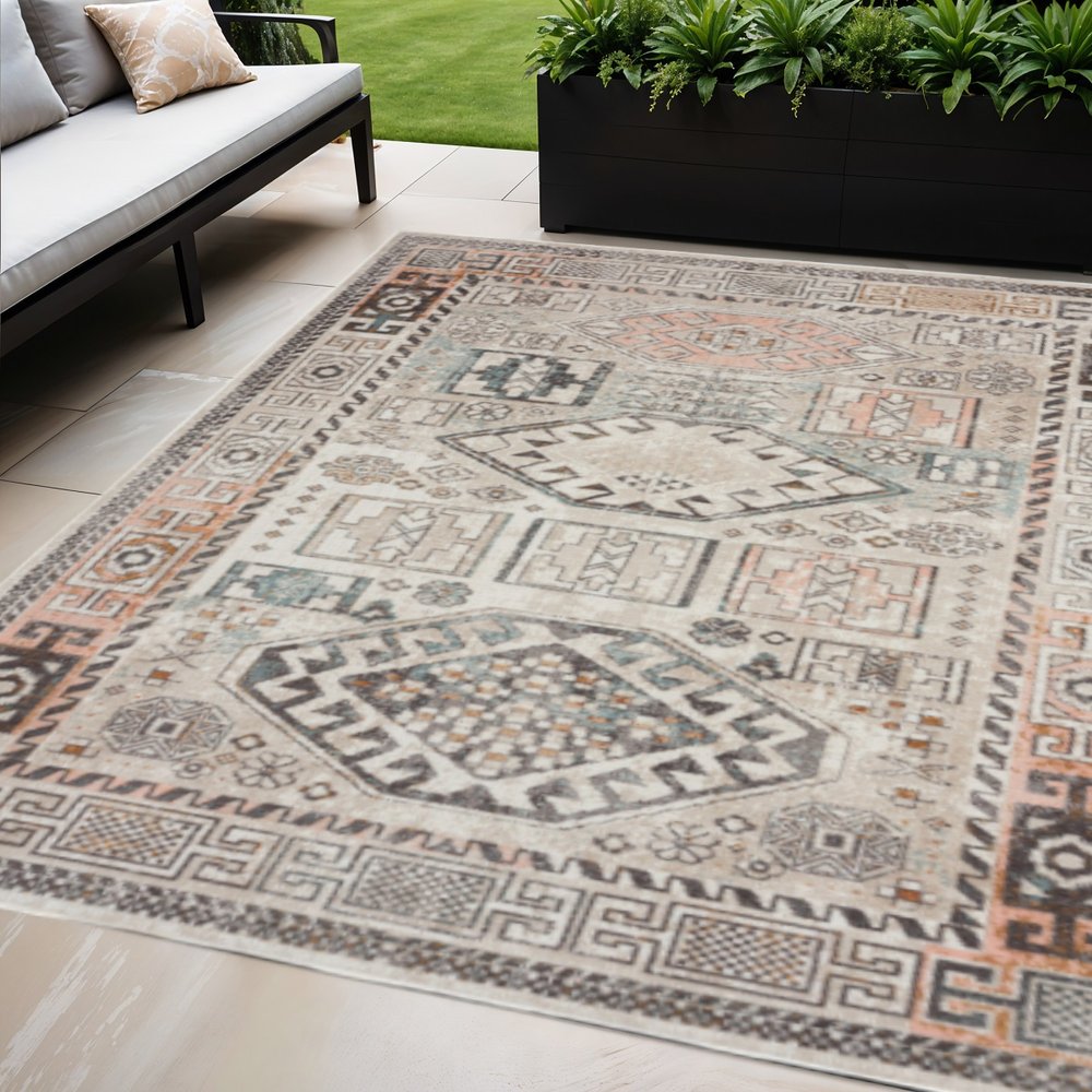 5' X 8' Cream Indoor Outdoor Area Rug — view 7