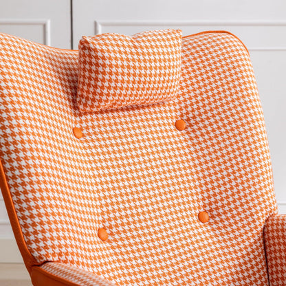 35.5 inch Rocking Chair Soft Houndstooth Fabric Leather Fabric Rocking Chair for Nursery (orange) - FurniFindUSA