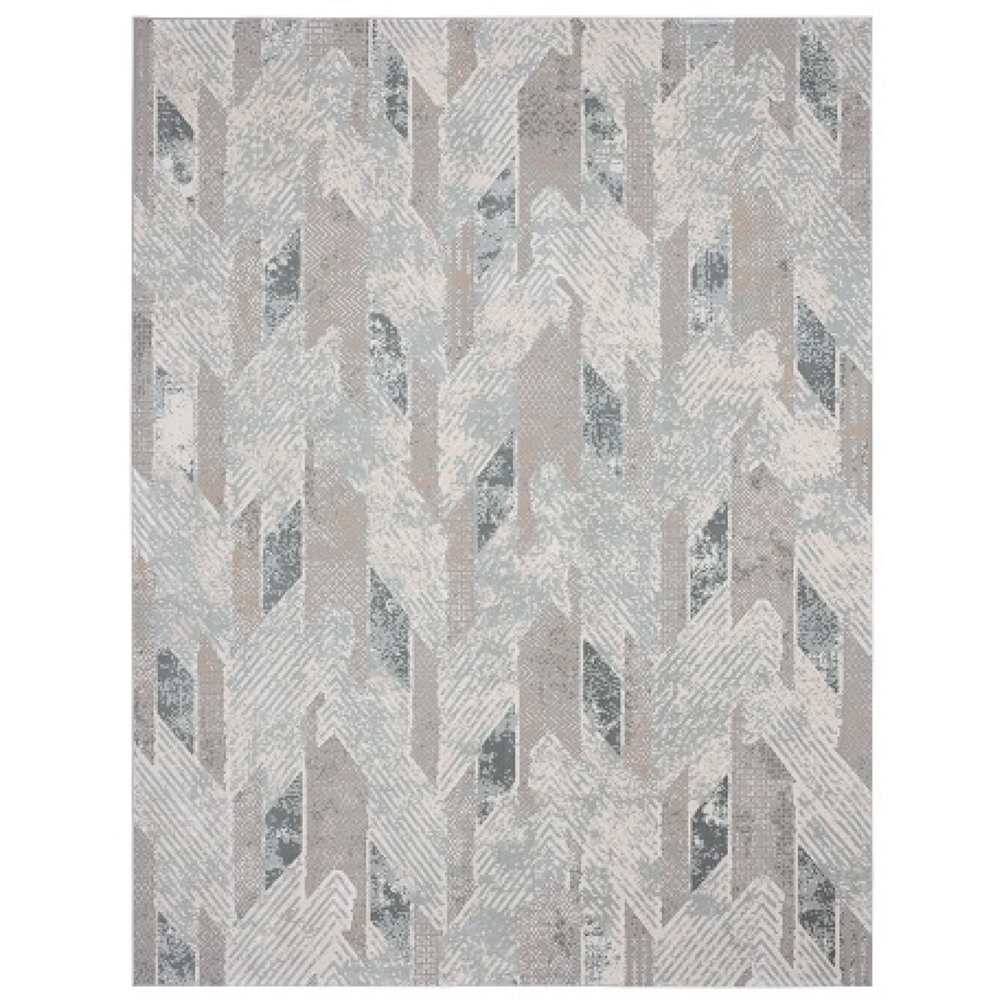 2' X 3' Gray Blue And Cream Geometric Distressed Stain Resistant Area Rug - 48.0" (L) x 72.0" (W) x 0.28" (H)