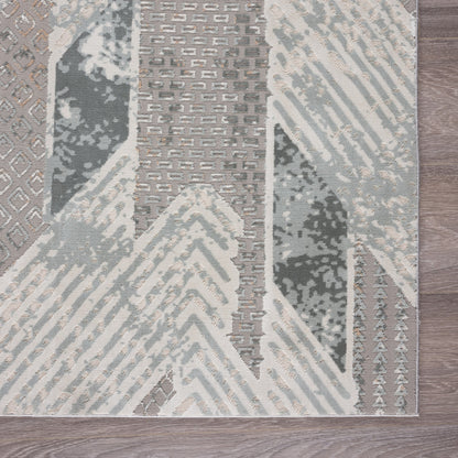 2' X 3' Gray Blue And Cream Geometric Distressed Stain Resistant Area Rug - 48.0" (L) x 72.0" (W) x 0.28" (H)