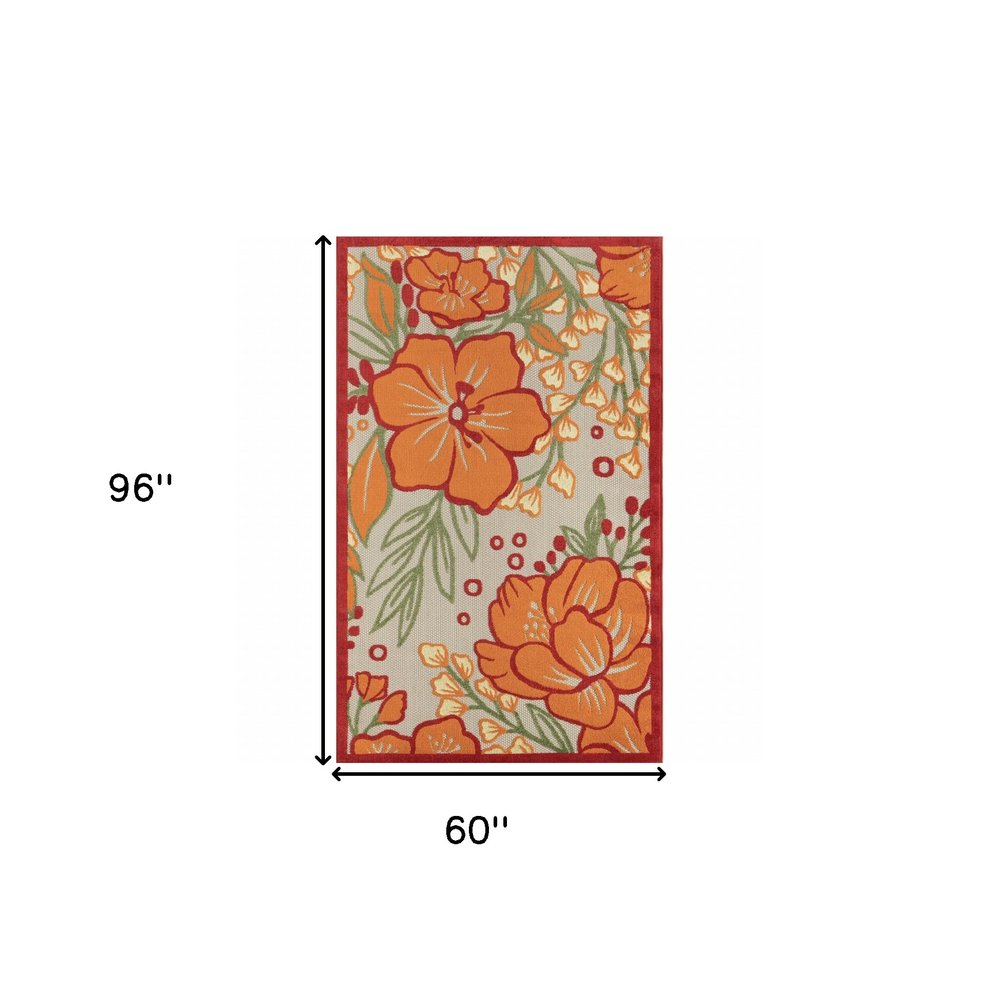 5' X 8' Orange And Ivory Handmade Indoor Outdoor Area Rug HomeRoots