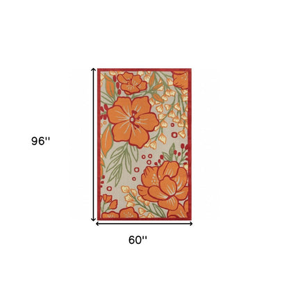 5' X 8' Orange And Ivory Handmade Indoor Outdoor Area Rug HomeRoots
