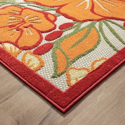 5' X 8' Orange And Ivory Handmade Indoor Outdoor Area Rug HomeRoots