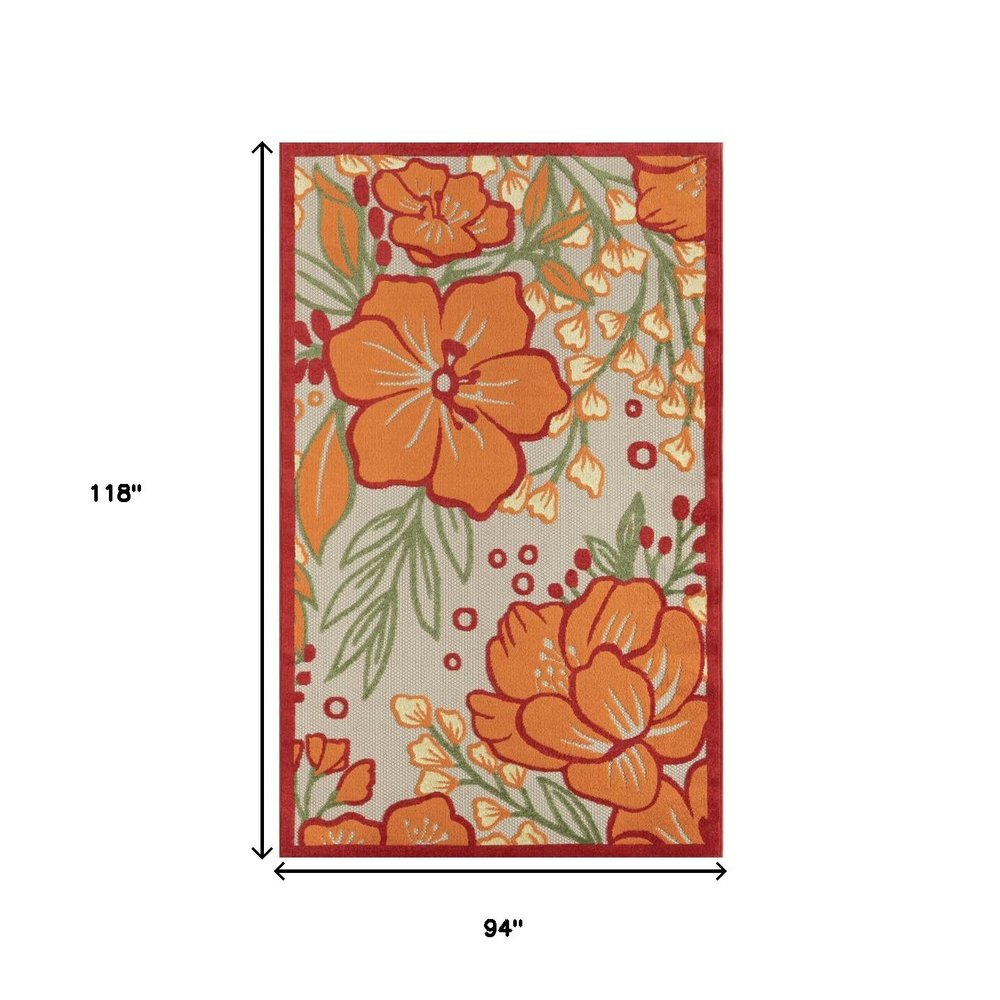 8' X 10' Orange And Ivory Indoor Outdoor Area Rug — view 9