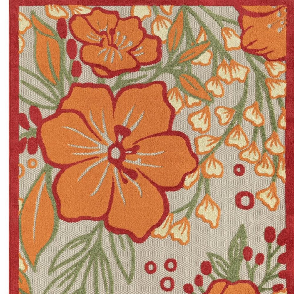 8' X 10' Orange And Ivory Indoor Outdoor Area Rug HomeRoots