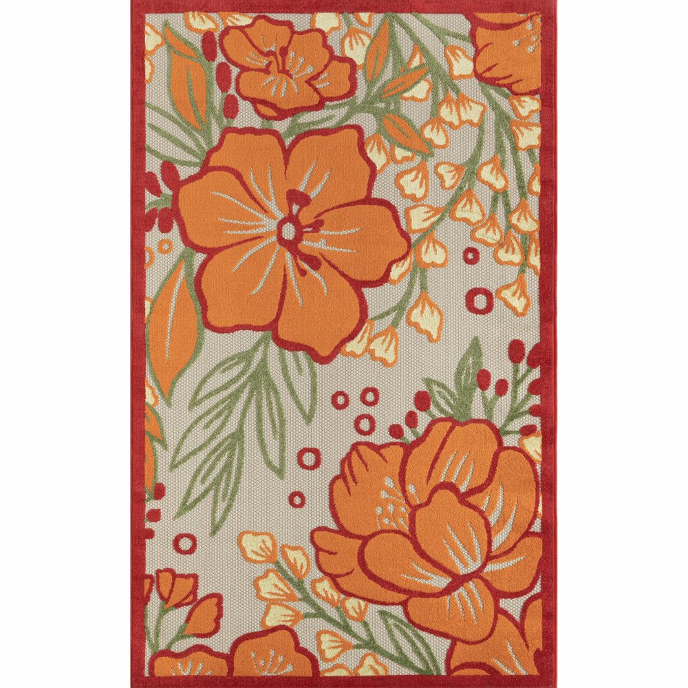 8' X 10' Orange And Ivory Indoor Outdoor Area Rug HomeRoots