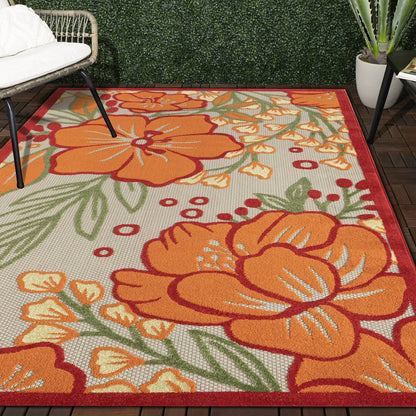 8' X 10' Orange And Ivory Indoor Outdoor Area Rug HomeRoots