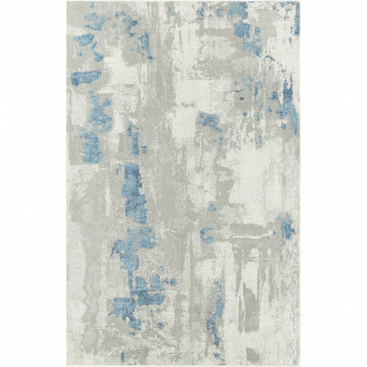 4' X 6' Ivory Gray And Blue Abstract Stain Resistant Area Rug - 48.0" (H) x 72.0" (W) x 0.4" (D)