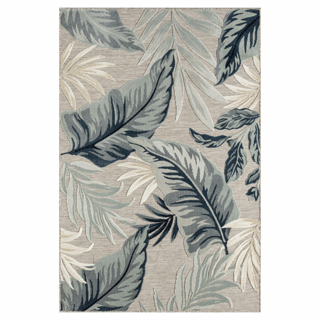 8' X 10' Blue And Gray Floral Stain Resistant Indoor Outdoor Area Rug - 0" (L) x 117" (W) x 93" (H)