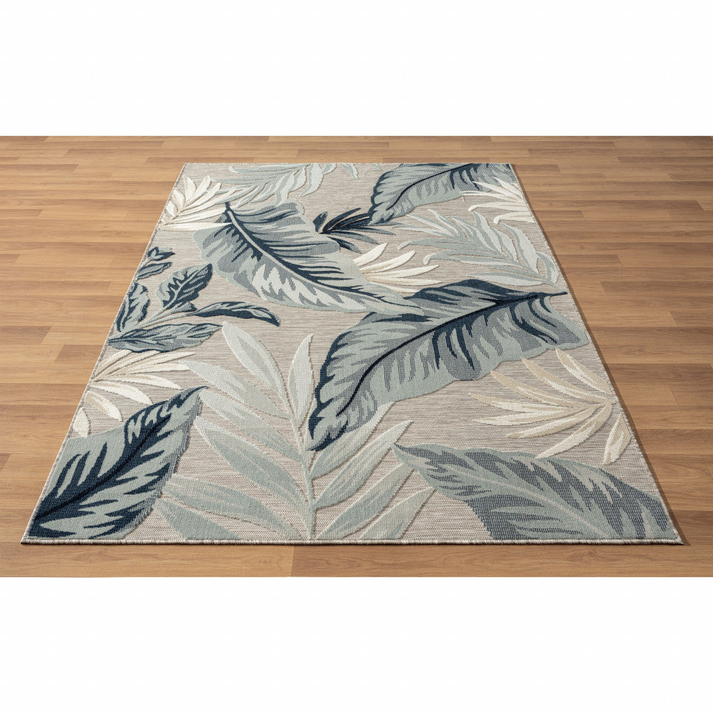 8' X 10' Blue And Gray Floral Stain Resistant Indoor Outdoor Area Rug - 0" (L) x 117" (W) x 93" (H)