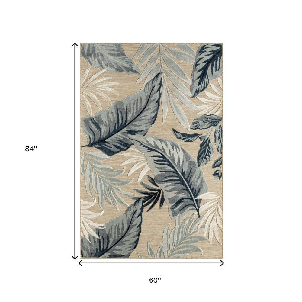 5' X 7' Blue And Beige Indoor Outdoor Area Rug HomeRoots