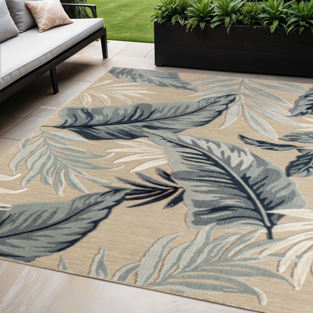 5' X 7' Blue And Beige Indoor Outdoor Area Rug HomeRoots