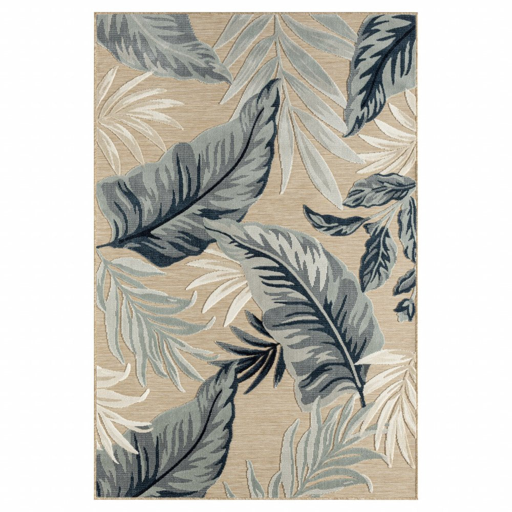5' X 7' Blue And Beige Indoor Outdoor Area Rug — view 1